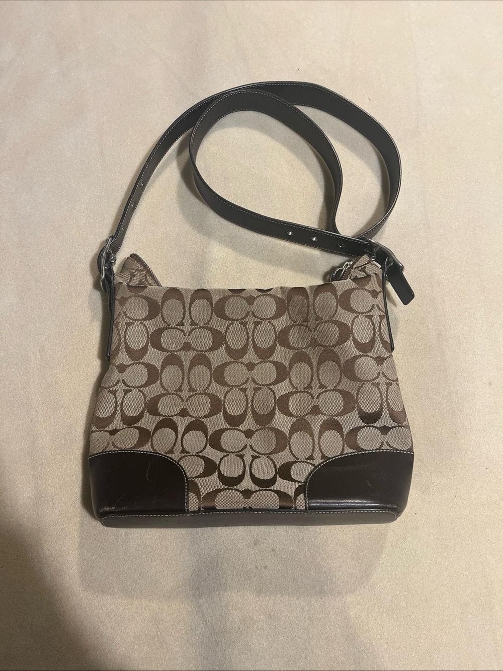 Coach Brown Signature Canvas Crossbody with Dark Brown Trim